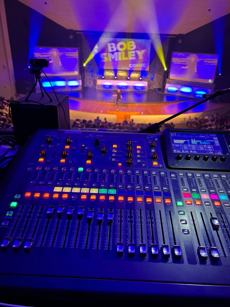 Digital audio mixing console at the front-of-house position